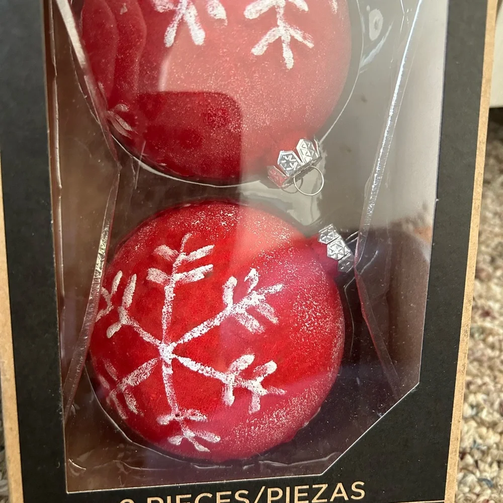 CHRISTMAS BULBS Glass large GLITTER snowflakes Christmas bulbs SET OF 5